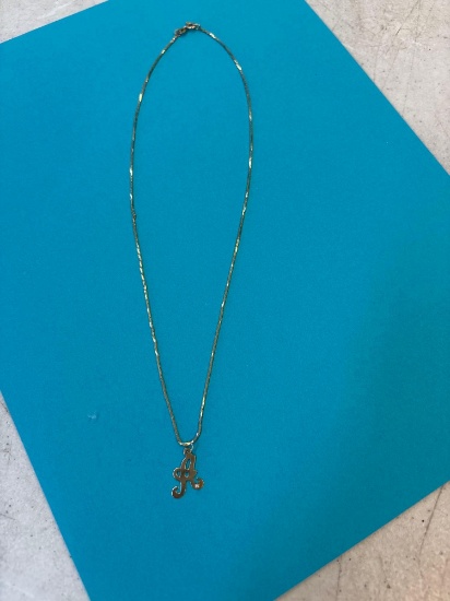 Initial A necklace, marked 14  K, 1.8 DWT