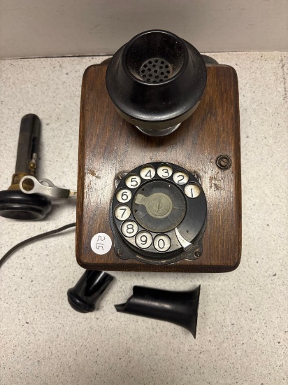 Oak wall phone with dial 6 x 9 x 4