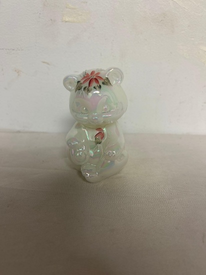 Fenton hand painted bear artist signed Valory Gherke