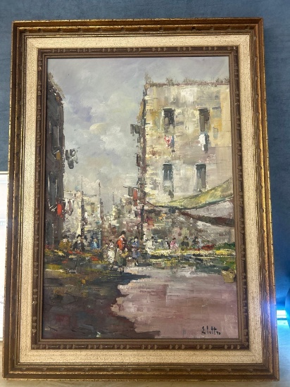 Oil painting European city artist signed