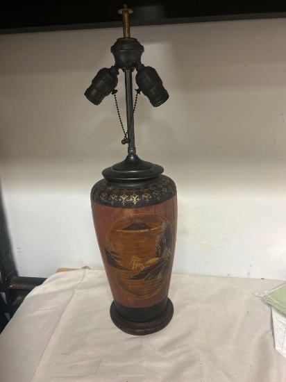 1920s Japanese pottery lamp, Mount Fuji