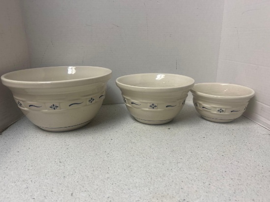 longaberger pottery 3 piece mixing bowls