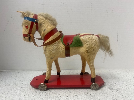 antique Germany cloth horse pull toy