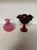 Fenton hobnail cruet, Fenton hobnail red ruffled compote