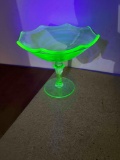 Vintage green uranium glass compote