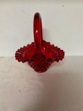 Fenton ruby red hobnail ruffled basket