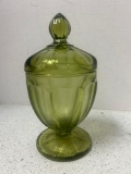 imperial art glass green covered candy jar