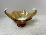 Murano art glass amber and white candy dish