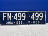 pair of matching Ohio 1958 license plate plates
