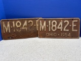 Pair of 1954 Ohio license plates matching
