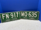 Two 1961 Ohio license plates