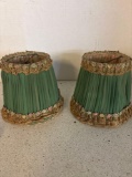 Antique pair of green silk and lace lampshades