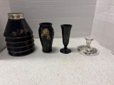Tiffin Black amethyst Satin vase, LE Smith Black amethyst glass vase