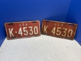matching pair of 1960s license plates for US armed forces in Germany