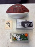 Jim Brown signed football, Three and one alarm, clock, speaker, and wireless charging