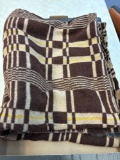 Vintage camel, brown, yellow wool blanket