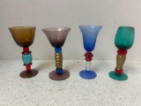 set of 4 MCM colored glass cordial glasses