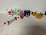 Fenton cranberry hobnail vase, 4 inches, 1982 Worlds fair mug, more