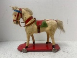 antique Germany cloth horse pull toy