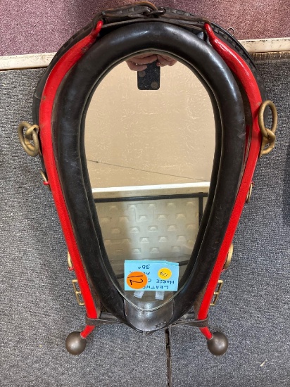 leather horse collar mirror, 30 inches