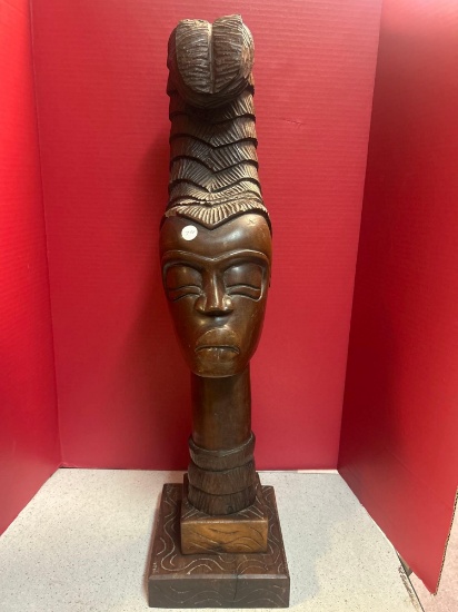 mid century wooden African carved bust