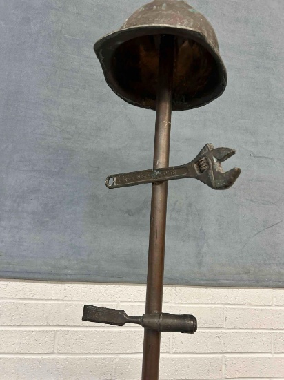 industrial bronze hall tree coat rack hard hat w/ tools