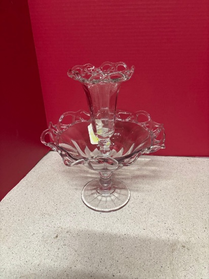 Imperial glass crocheted Epergne