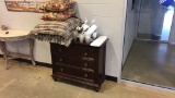 CHEST OF DRAWERS, (4) THROW PILLOWS, CEILING FAN