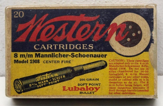 Full Vintage Box Western 8 mm Mannlicher-Schoenauer Model 1908 200 gr. SP Cartridges