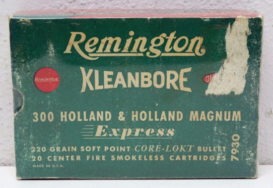 Full Vintage Box Remington Kleanbore .300 Holland and Holland Magnum 220 gr. SP Cartridges