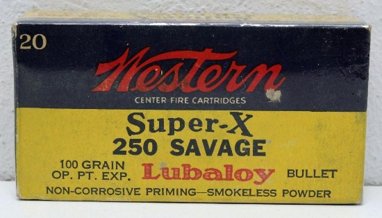 Full Vintage Box Western Super-X .250 Savage 100 gr. Cartridges