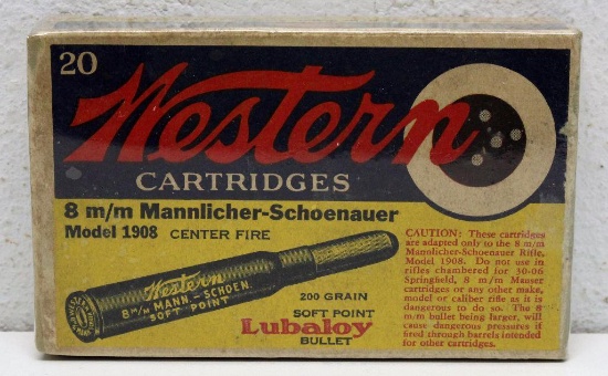 Full Vintage Box Western 8 mm Mannlicher-Schoenauer 200 gr. SP Cartridges for Model 1908