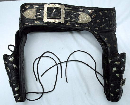 Rare! "ARVO OJALA, NO. HOLLYWOOD, CAL." Hand Tooled Leather Double Gun Rig w/Sterling Silver