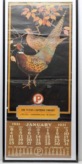 1931 The Peters Cartridge Company Framed Calendar, 15 3/4" x 34 3/4"