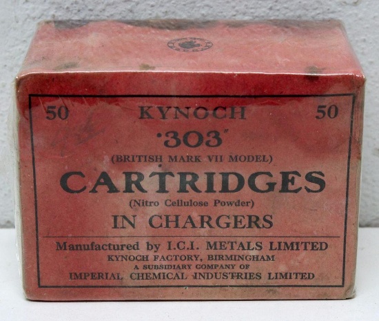 Vintage Sealed Box Kynoch .303 Cartridges for British Mark VII Model , Box is Sealed but Water