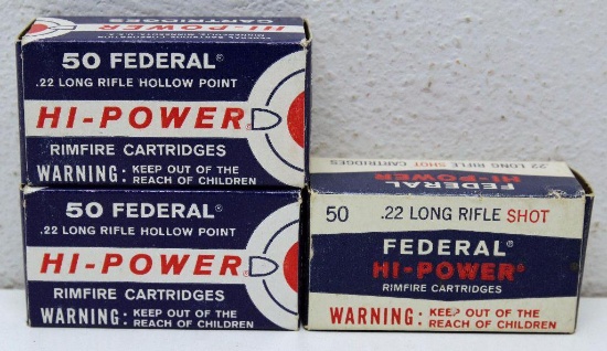 (2) Full Vintage Boxes Federal Hi-Power .22 LR HP and Partial Box Federal Hi-Power .22 LR Shot