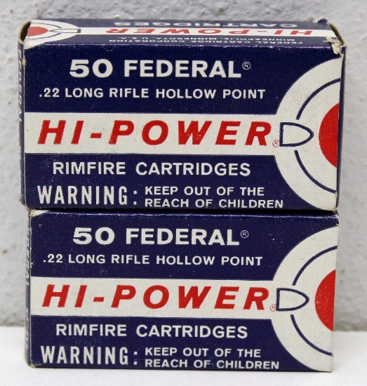 (2) Full Vintage Boxes Federal Hi-Power .22 LR Hollow Point Cartridges