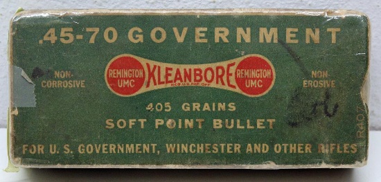 Full Vintage Box Remington .45-70 Government 405 gr. SP Cartridges, Dog Bone Box, No End Flaps