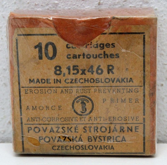 Full Vintage Box of 10 Czechoslovakia 8.15x46R Cartridges