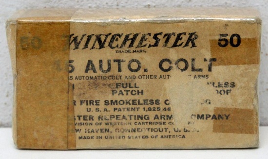 Full Vintage Box Winchester .45 Auto. Colt Cartridges, Box has Damage and Tape