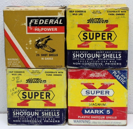 (3) Full Vintage Boxes Western Super-X and (1) Full Vintage Box Federal 16 Ga. Shotgun Shells - 4, 5