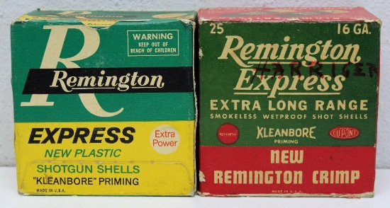(2) Different Full Vintage Boxes Remington Express 16 Ga. Shotgun Shells - 2 and 4 Shot, One Box has