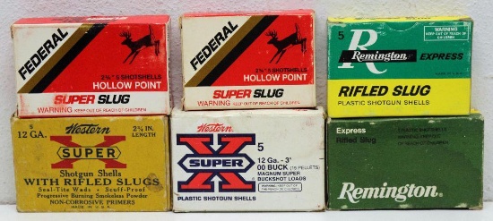 Mixed Lot Boxes of 5 Shotgun Slugs and 00 Buckshot - Full Box Federal 20 Ga. 2 3/4" HP Slugs, Full