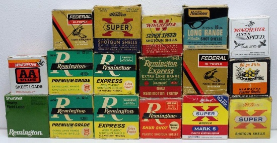 (17) Vintage Shotgun Shell Boxes w/Mixed Shells in Each Box