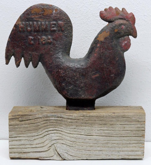 Cast Iron Hummer E 184 Rooster Windmill Weight, 9 5/8" from Tail to Beak Wide