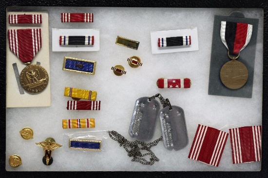 Dog Tags and Service Ribbons of Veteran in Display Case 12" x 8"