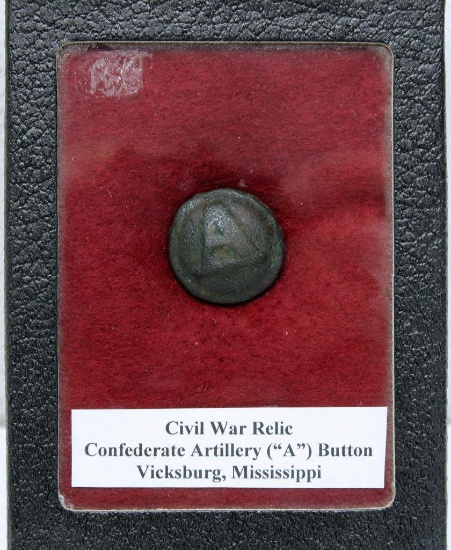 Civil War Relic Confederate Artillery "A" Button Found at Vicksburg, Mississippi