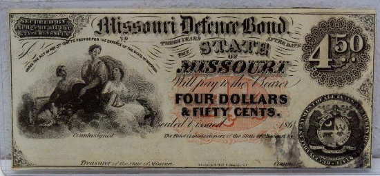 Civil War Era State of Missouri $4.50 Currency Note