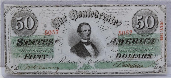 Civil War Era 1863 The Confederate States of America $50 Currency Note