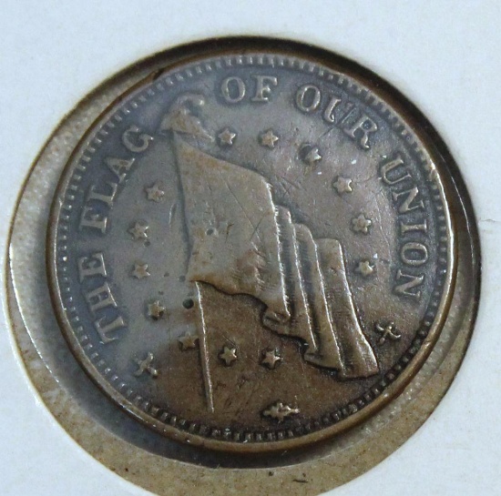 Civil War Token Reads 'IF ANYBODY ATTEMPTS TO TEAR IT DOWN, SHOOT HIM ON THE SPOT'